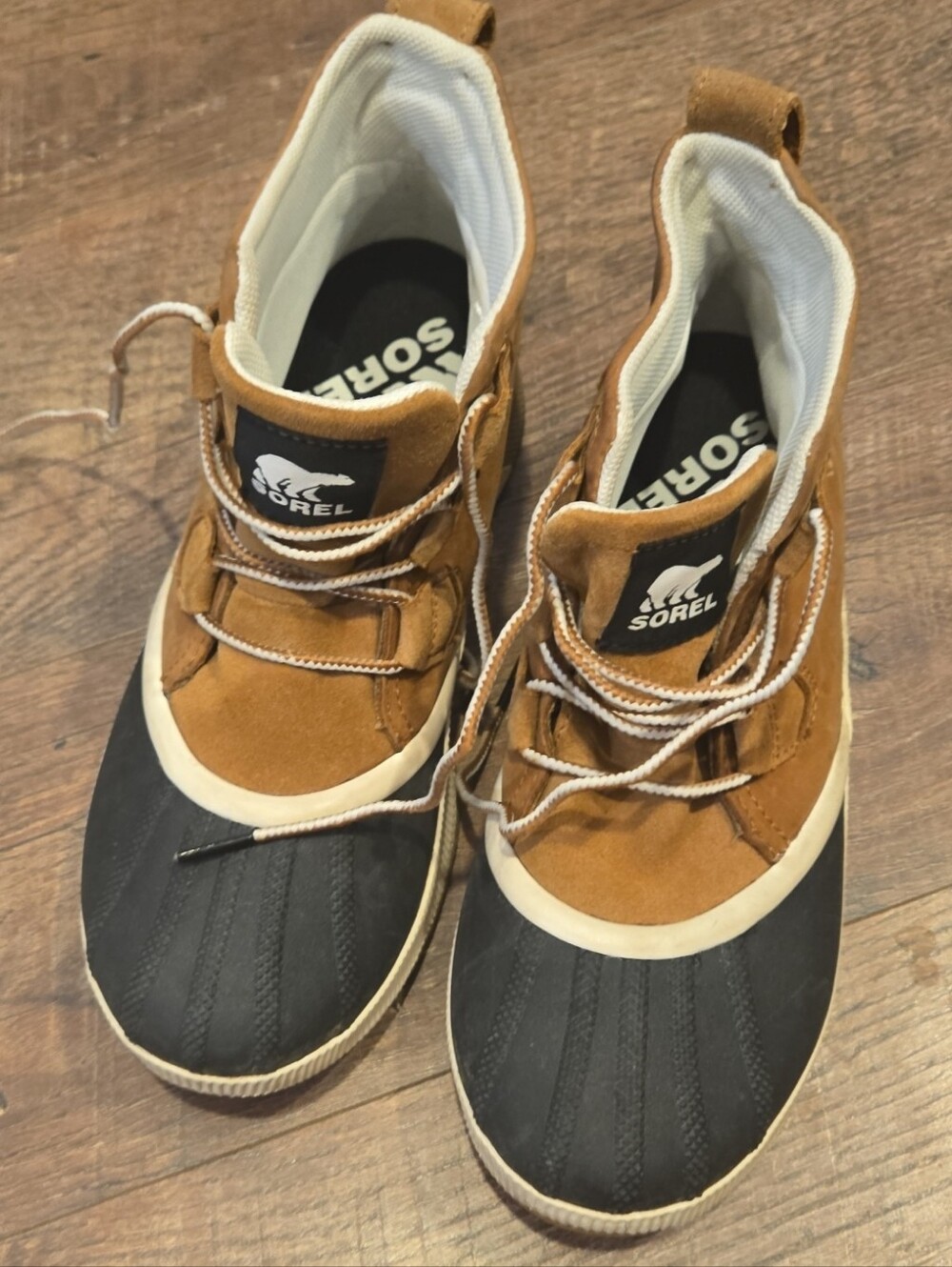 Sorel Tan and Black Lace-Up Women's Duck Boots